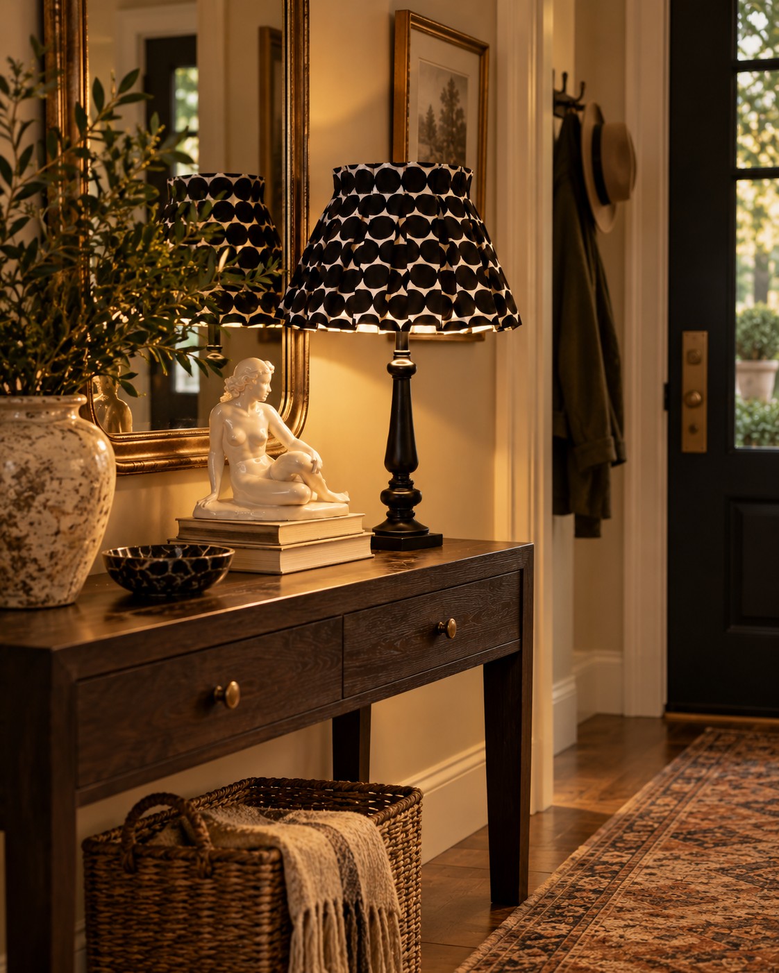 Monochrome Polka Dots Box Pleat Lampshade Cover (Frame included)